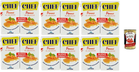 Italian Gourmet Crème Fraîche, Sauerrahm & Sahne Parmalat Chef Panna al Salmone, Kochsahne mit norwegischem Lachs, 6 x 2 x 125 ml,+ Italian Gourmet polpa 400g
