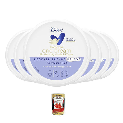 Dove Body Love One Cream Crema rigenerante per viso Regenerierende Creme für Körper Hände und Gesicht 6x250 ml 250 ml italienisch Original Pastasauce + kostenlos