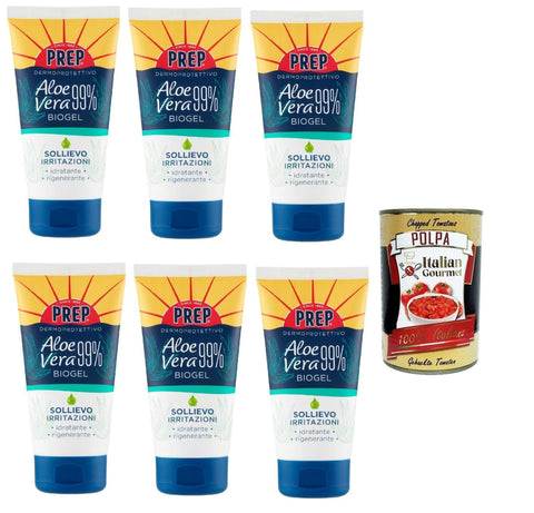Italian Gourmet Cremes Pep Dermoprotettivo Aloe Vera 99% Biogel Sollievo Irritazioni, Dermoprotektive Creme Aloe Vera 99% Biokel Relief Irritation 6x 150 g + Italian Gourmet polpa 400g 8032804040014