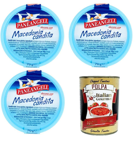 Paneangeli decora con macedonia candita mit kandiertem Obstsalat dekorieren 3x70 g italienisch Original Pastasauce + gratis polpa 400 g