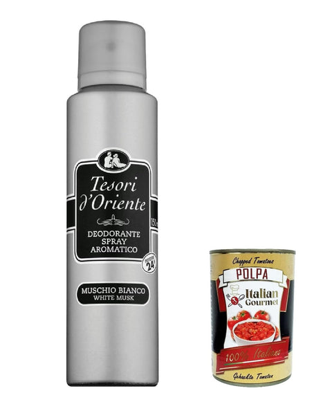 Tesori d'Oriente Muschio Bianco Aromatisches Deodorant Spray Weißer Moschus 150 ml 12x italienisch Original + gratis polpa 400 g