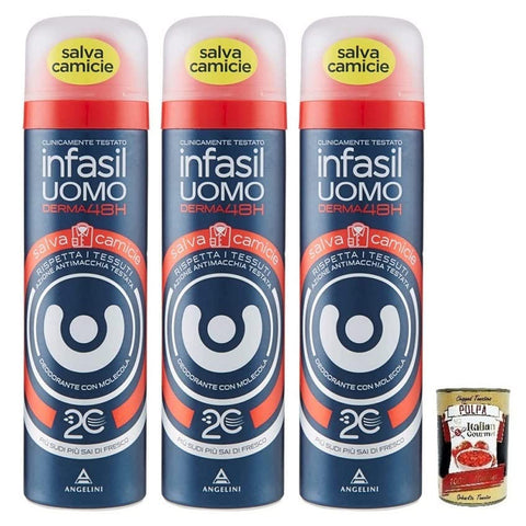 Infasil Deodorante Spray Uomo Derma 48h Deo Spray Salva Camicie mit 2C Molekül, Betacyclodextrin 3x150ml Original italienisch Pflege