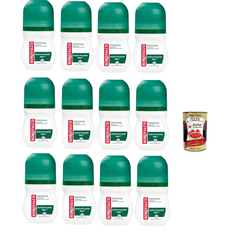 Borotalco Original Deo Roll On mit Talkum mit aktiven Kristallen, dreifacher Trockenschutz, ohne Alkohol, Duft von Borotalco – 12 Stück à 50 ml italienisch