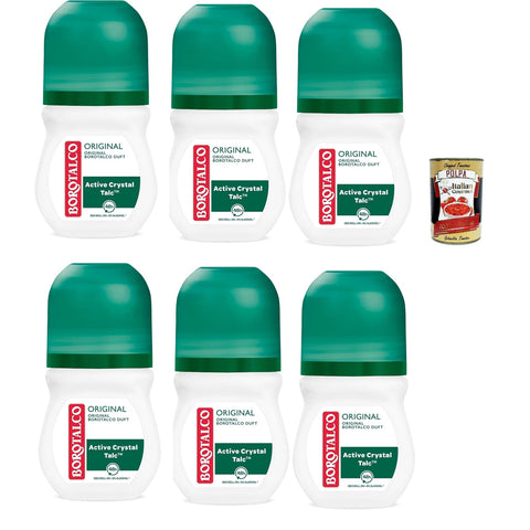 Borotalco Original Deo Roll On mit Talkum mit aktiven Kristallen, dreifacher Trockenschutz, ohne Alkohol, Duft von Borotalco – 6 Stück à 50 ml italienisch