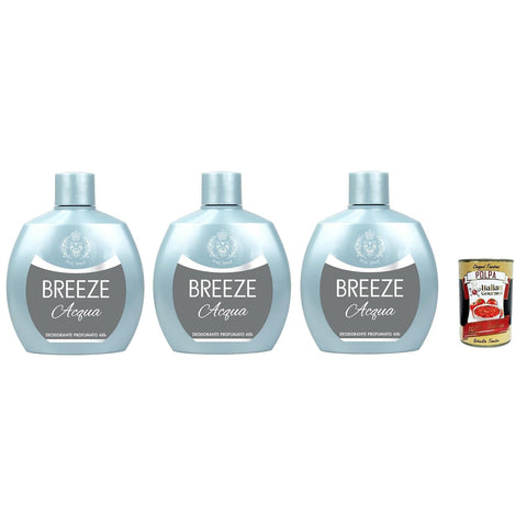 Breeze Acqua Deodorante Squeeze, Deodorant ohne Gas und ohne Aluminiumsalze, 48h Duftendes Deodorant, 3x 100 ml italienisch Original
