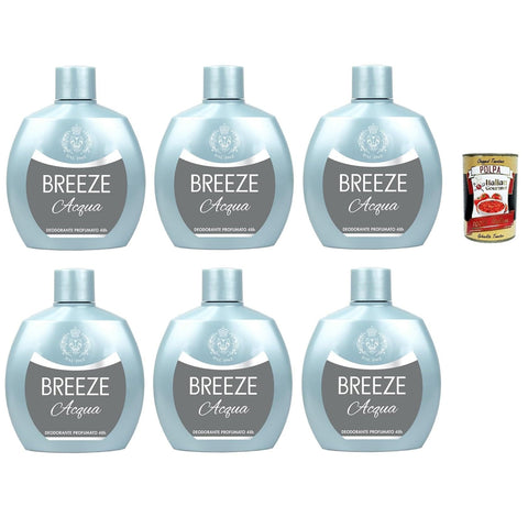 Breeze Acqua Deodorante Squeeze, Deodorant ohne Gas und ohne Aluminiumsalze, 48h Duftendes Deodorant, 6x 100 ml italienisch Original
