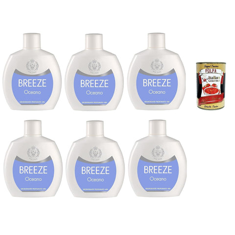 Breeze Oceano Deodorante Squeeze, Deodorant ohne Gas und ohne Aluminiumsalze, 48h Duftendes Deodorant, 6x 100 ml italienisch Original