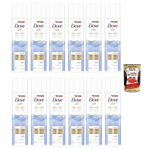 Dove Advanced Control Original Deodorante Spray 0% Alkohol 96h Schutz Deodorant 12x100 ml italienisch Original + kostenlos polpa 400 g