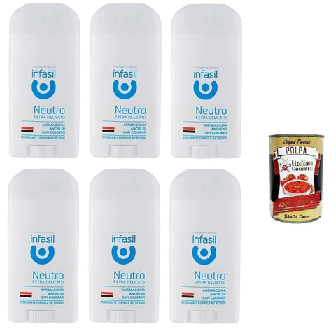 Italian Gourmet Deo Infasil Deodorant Neutro Extra Delicato Deo Stick - Deodorante Ohne Aluminiumsalze 6x 50ml + Italian Gourmet polpa 400g