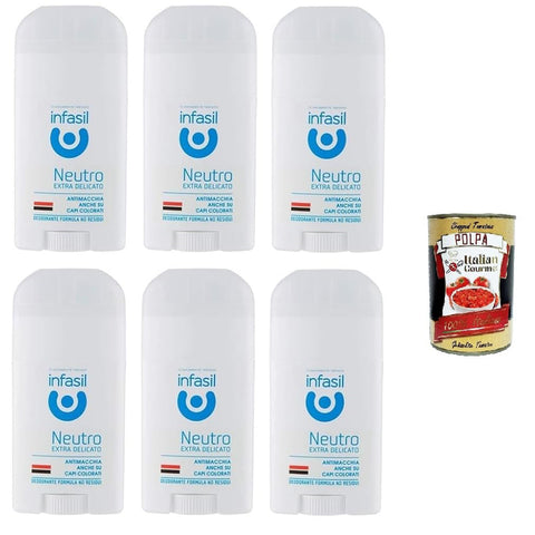 Infasil Deodorant Neutro Extra Delicato Deo Stick Deodorante Ohne Aluminiumsalze 6x50ml Original italienisch Pflege