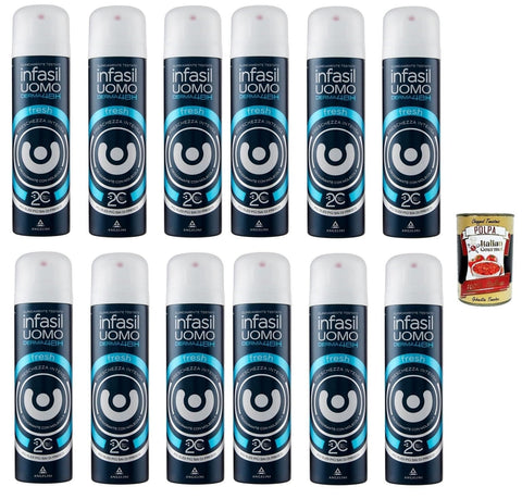 Italian Gourmet Deo Infasil Deospray für Herren Derma 48h Fresh mit Molekül 2C, intensive Frische, Deo 12x 150 ml + Italian Gourmet polpa 400g 8032804040014