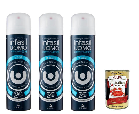 Italian Gourmet Deo Infasil Deospray für Herren Derma 48h Fresh mit Molekül 2C, intensive Frische, Deo 3x 150 ml + Italian Gourmet polpa 400g 8032804040014