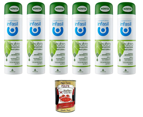Italian Gourmet Deo Infasil Deospray Neutro Sensazioni Naturali Olio Essenziale Neutral Deospray Natural Sensations Ätherisches Öl 6x150ml + Italian Gourmet polpa 400g 8032804040014