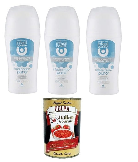 Italian Gourmet Deo Infasil Donna Deodorante Roll-on PURO per pelli sensibili Woman PURE Roll-on Deodorant für empfindliche Haut 3x50ml + Italian Gourmet polpa 400g 8032804040014