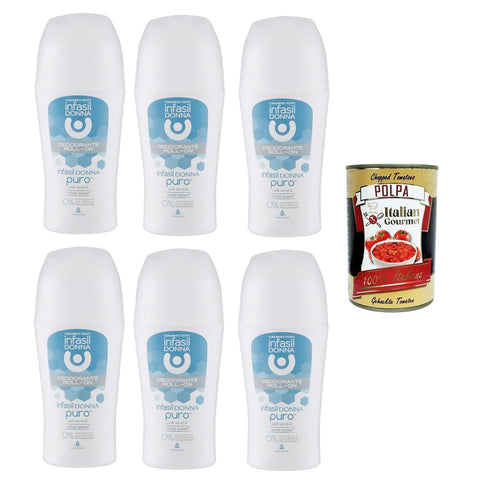 Infasil Donna Deodorante Roll-on PURO per pelli sensibili Woman PURE Roll-on Deodorant für empfindliche Haut 6x50 ml italienisch Original + kostenlos polpa 400 g