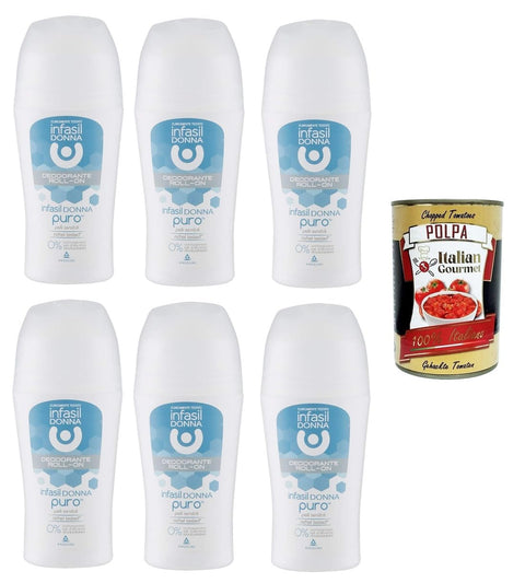 Italian Gourmet Deo Infasil Donna Deodorante Roll-on PURO per pelli sensibili Woman PURE Roll-on Deodorant für empfindliche Haut 6x50ml + Italian Gourmet polpa 400g 8032804040014