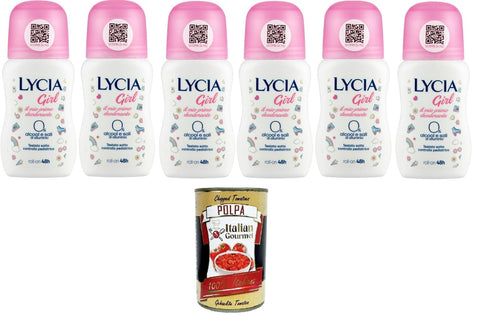 Lycia Girl Deodorant Roll on, 0% Alkohol und Aluminiumsalze 6x50ml Original italienisch Pflege