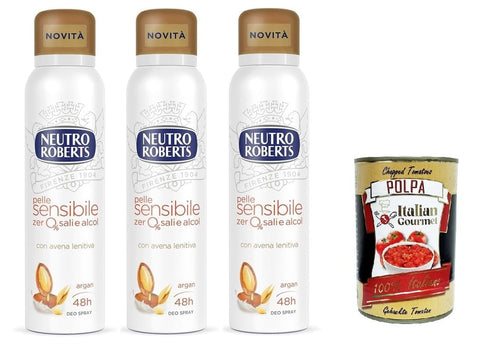 Neutro Roberts Deodorante Spray Avena, Deospray für Empfindliche Haut mit Hafer und Argan, Wirksam 48 Stunden Ohne Salze und Alkohol - 3x150 ml italienisch