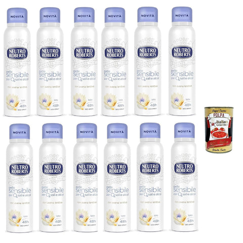 Neutro Roberts Deodorante Spray Avena, Deospray für Empfindliche Haut mit Hafer und Lotus Blume, Wirksam 48 Stunden Ohne Salze und Alkohol 12x 150 ml italienisch Original
