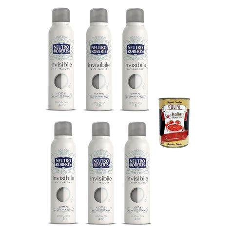 Neutro Roberts Invisible Deodorant Spray, Zero Alkohol, keine Flecken, mit reinem Glycerinöl, Deodorant für Damen und Herren, dermatologisch getestet, 6x 150 ml, 48h italienisch Original