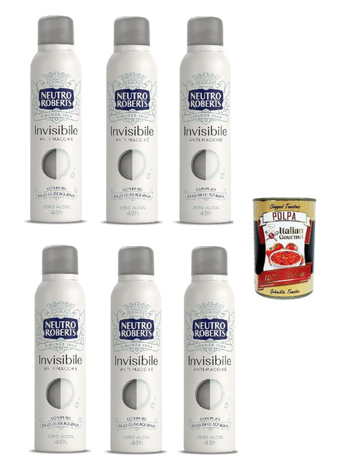Neutro Roberts Invisible Deodorant Spray, Zero Alkohol, keine Flecken, mit reinem Glycerinöl, Deodorant für Damen und Herren, dermatologisch getestet, 6x 150 ml, 48h italienisch Original