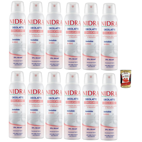 Nidra Deodorante Deolatte Delicato Deodorant Spray mit Milchproteinen und Mandel Deo 12x 150 ml italienisch Original
