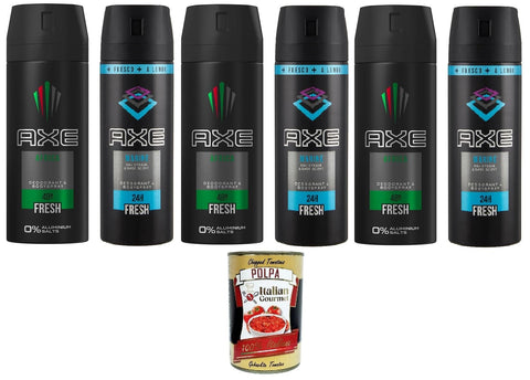 Italian Gourmet Deo Testpaket AXE 3x Axe Marine Sea Breeze & Sage Scent Deodorant & Bodyspray 150 ml,3x Axe, Original Deodorant Spray Africa 150ml + Italian gourmet polpa 400g 8712561249638