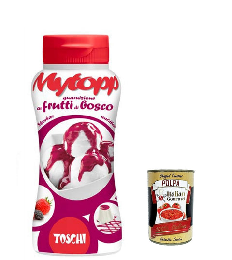 Italian Gourmet Dessertsaucen 3x Toschi Topping Squeeze Frutti di bosco, BeerenTopping Sauce für Kaffee, Cocktails, Eisbecher, Porridge, Pfannkuchen und Gebäck 200gr + Italian Gourmet polpa 400g 80555742