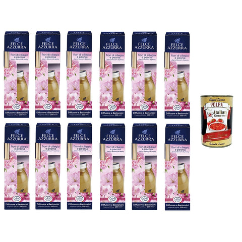 Felce Azzurra Raumdiffusor mit Stäbchen Kirschblüten und Pfingstrose 12x200 ml Duftöldiffusoren italienisch Original