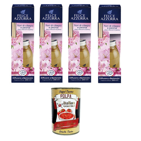 Felce azzurra Raumdiffusor mit Stäbchen Kirschblüten und Pfingstrose 4x200ml Original italienisch Duftöldiffusoren