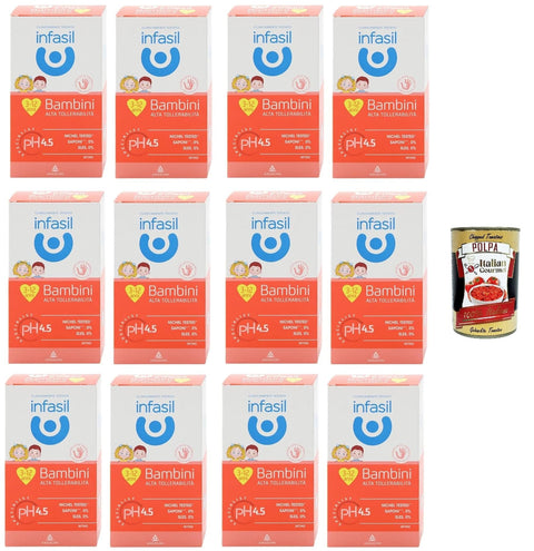 Italian Gourmet Duschgel Infasil Detergente Intimo Bambini Alta Tollerabilità,Intimreiniger für Kinder - Unter pädiatrischer Kontrolle getestet, auf Nickel getestet, ohne Farbstoffe, 12x200ml+ Italian Gourmet polpa 400gr 8032804040014