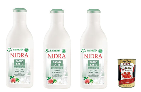 Nidra Bagnolatte Addolcente Duschgel Hilft, die Haut mit Feuchtigkeit zu versorgen und zu reinigen mit Feigenmilch und Aloe Extrakt 3x 750 ml italienisch Original