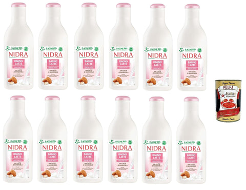 Nidra Bagnolatte Delicato Duschgel Hilft, die Haut mit Feuchtigkeit zu versorgen und zu reinigen mit Milchproteine und Mandelmilch 12x 750 ml italienisch Original