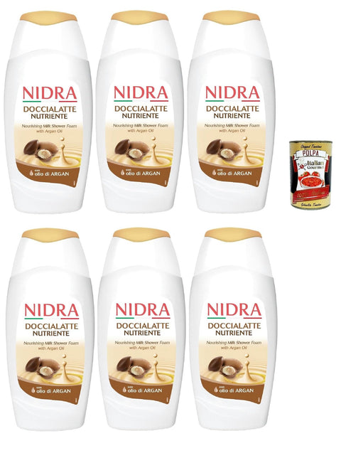 Italian Gourmet Duschgel Nidra Doccialatte Nutriente - Duschgel Hilft, die Haut mit Feuchtigkeit zu versorgen und zu reinigen mit Milchproteine und Arganöl 6x 250ml + Italian Gourmet polpa 400g 8032804040014
