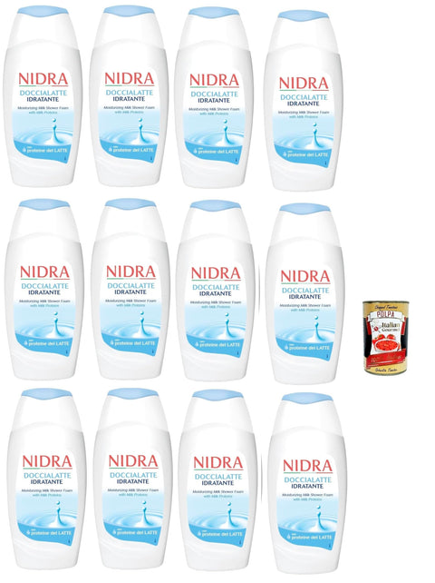 Nidra Doccialatte Nutriente Duschgel Hilft, die Haut mit Feuchtigkeit zu versorgen und zu reinigen mit 12x250ml Original italienisch Pflege