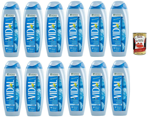 Italian Gourmet Duschgel Vidal Sensitive Docciagel Talco liquido Talkum Duschgel, Flüssigpuder Sensitive Pflege und Reinigung des Körpers 12x 250 ml + Italian Gourmet polpa 400g 8032804040014