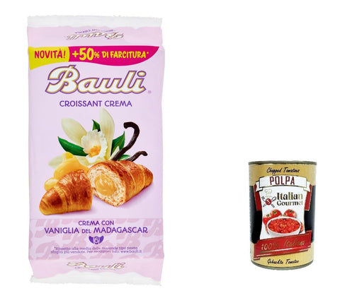 Italian Gourmet E.R. Abgepackte Gebäckstücke 12x Bauli Cornetti Croissant brioche kekse kuchen mit creme Custard mit Madagaskar-Vanille 6x 50g (300g) italien + Italian Gourmet polpa 400g 8001720445876