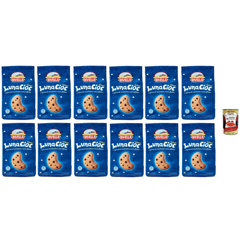 Divella LUNACIOC CRUNCHY Knusprige Kekse mit Schokoladensplittern, 350 g 12X Original italienisch inkl. Italian Gourmet Polpa 400g