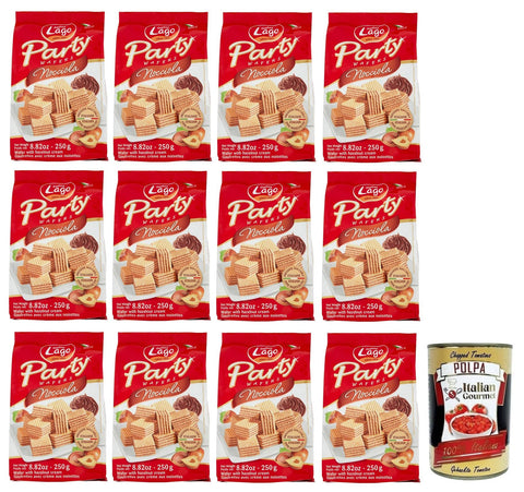Italian Gourmet E.R. Abgepackte Gebäckstücke 12x Gastone Lago Party Wafers Nocciola,Waffeln mit Haselnusscreme 250g + Italian Gourmet Polpa di Pomodoro 400g Dose 8004800002426