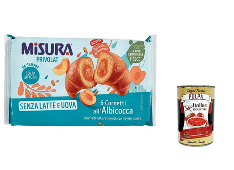 Italian Gourmet E.R. Abgepackte Gebäckstücke 12x Misura Cornetti Albicocca Privolat Croissants Aprikose Ohne Milch und Eier, 290g + Italian Gourmet polpa 400g 8002590076801
