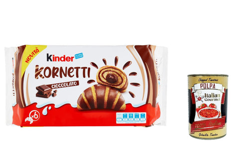Italian Gourmet E.R. Abgepackte Gebäckstücke 3x Ferrero Kinder Kornetti Cioccolato Cornetti Mit Schokolade Gefüllte Croissants Packung mit 252g, jede Packung enthält 6 Croissants + Italitan Gourmet polpa 400g 8000500390269