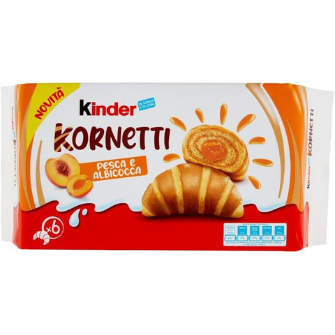 Ferrero Kinder Kornetti Pesca e Albicocca Cornetti Mit Pfirsich und Aprikose Gefüllte Croissants Packung mit 252g, jede Packung enthält 6 Croissants 3x Original italienisch