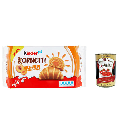 Ferrero Kinder Kornetti Pesca e Albicocca Cornetti Mit Pfirsich und Aprikose Gefüllte Croissants Packung mit, jede Packung enthält 6 Croissants 3x 252g inkl. Italian Gourmet polpa 400g Original italienisch