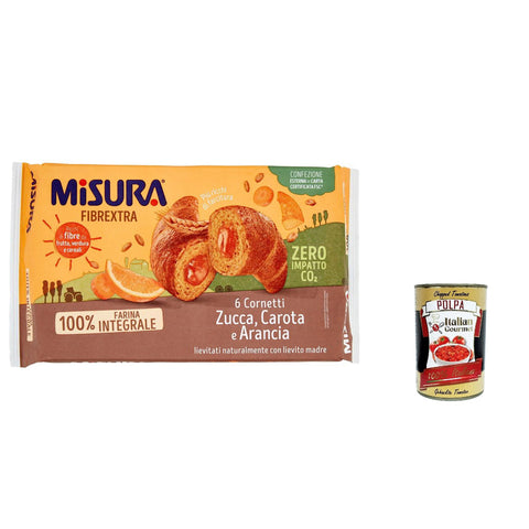 Misura Cornetti Fibrextra Arancia Fibrextra Orangen -, Karotten und Kürbis Croissants 100 % Vollkornmehl 3x 300 g inkl. Italian Gourmet polpa 400g Original italienisch