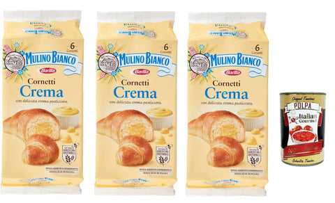 Mulino Bianco Cornetti Croissants creme Snack brioche ohne Zusatzstoffe und Konservierungsstoffe 6 Stück kuchen 300g 3x Original italienisch inkl. Italian Gourmet Polpa 400g