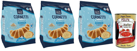 Italian Gourmet E.R. Abgepackte Gebäckstücke 3x Nutrifree Cornetti Classici,Klassische Croissants mit einem zarten Butteraroma,gluten- und laktosefreien,200g,Multipack mit 4 Einzelportionen + Italian Gourmet Polpa di Pomodoro 400g Dose 8008696030235