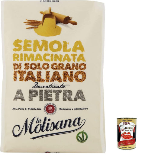 La Molisana Molisana Semola rimacinata di Grano Duro Durum Weizengieß Grieß für Pizza 5x 1 kg inkl. Italian Gourmet Polpa 400g Original italienisch
