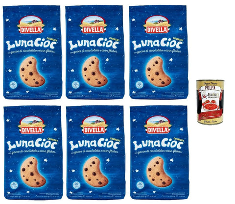 Italian Gourmet E.R. Abgepackte Gebäckstücke 6X DIVELLA LUNACIOC CRUNCHY Knusprige Kekse mit Schokoladensplittern, 350 g + Italian Gourmet polpa 400g 8005121214680