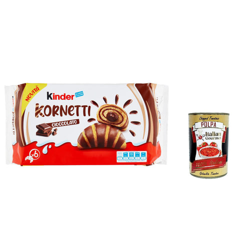 Ferrero Kinder Kornetti Cioccolato Cornetti Mit Schokolade Gefüllte Croissants Packung mit 252g, jede Packung enthält 6 Croissants 6x Original italienisch inkl. Italitan Gourmet Polpa 400g