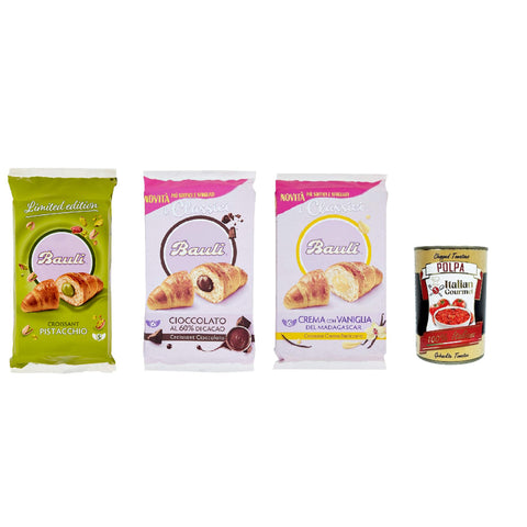 Bauli Croissant Testpaket Kuchen mit Pistazien, Schokolade und Creme 1x 250g 2x 300g Original italienisch inkl. Italian Gourmet Polpa 400gta